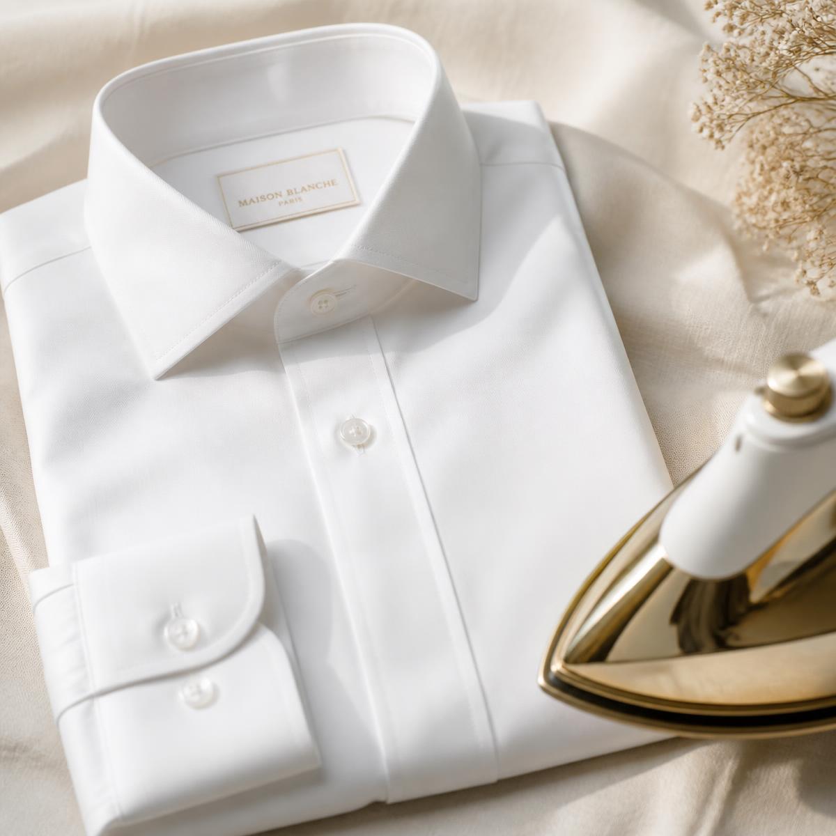 Freshly pressed white shirt with a gold iron